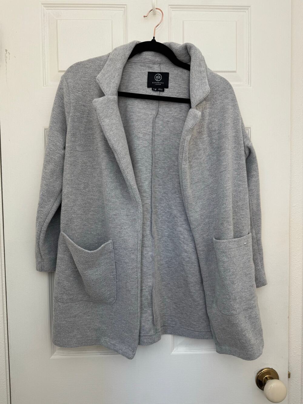 BoomBoom Jeans Open-Front Knit Blazer Cardigan Light Gray Women’s